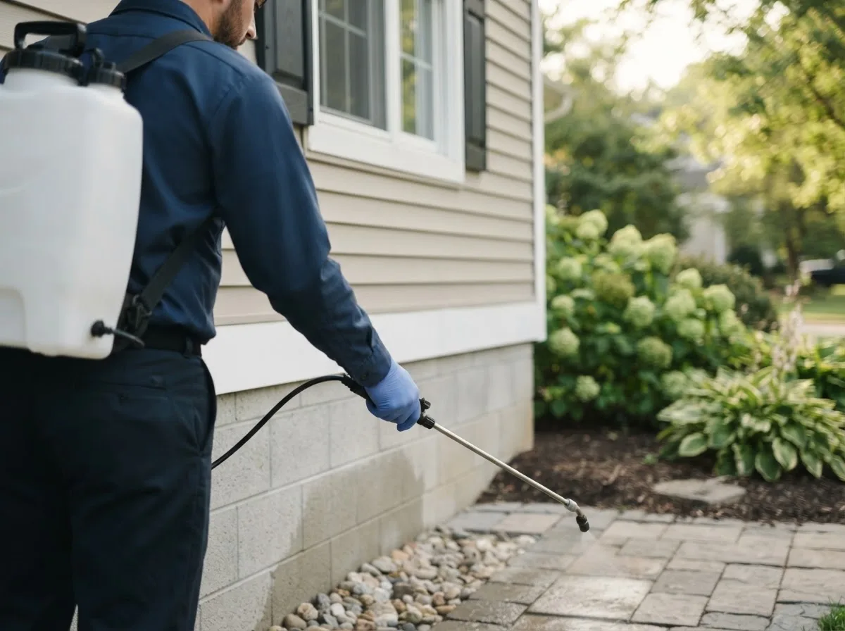 Pest control technician inspecting a home in Chidester, AR